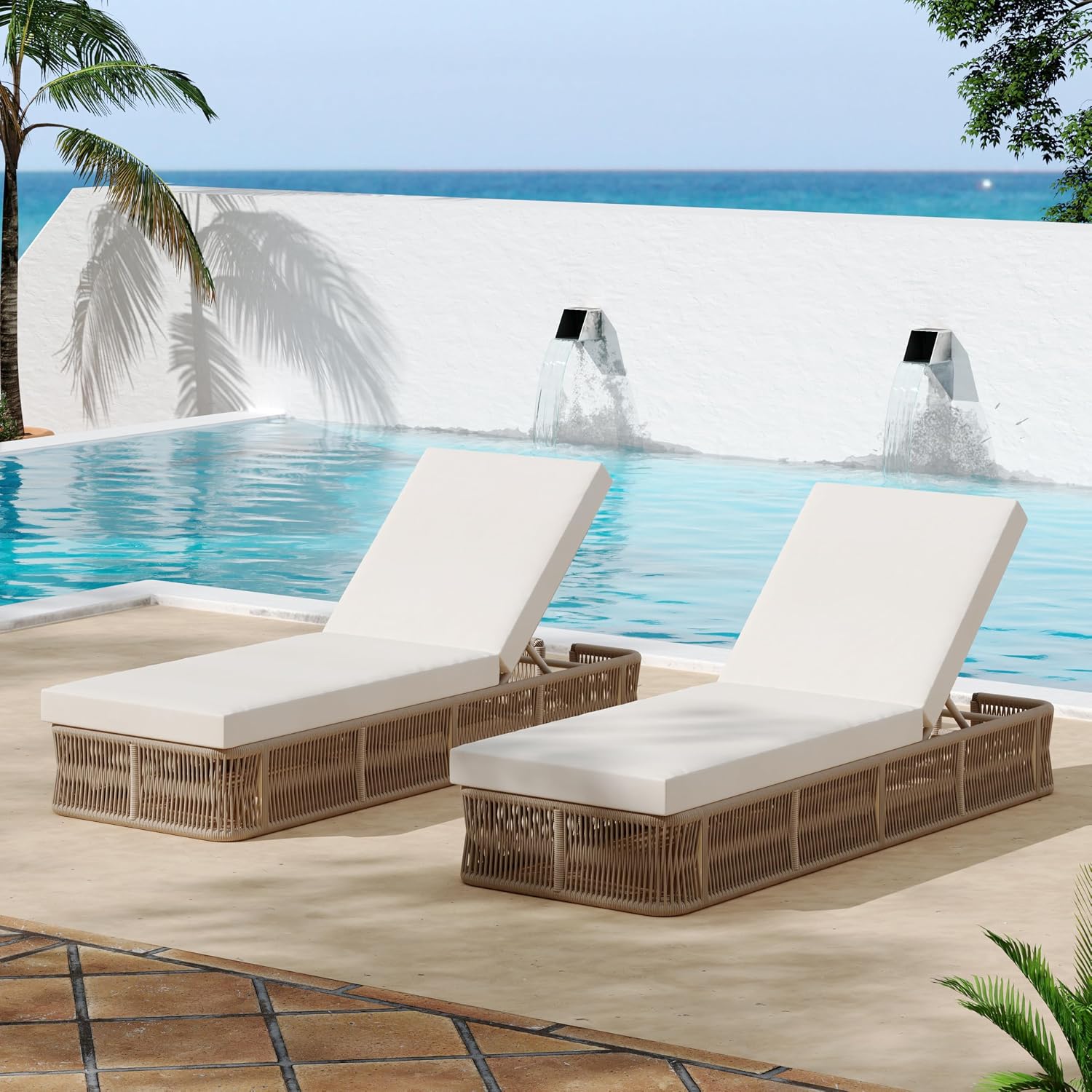 Outdoor Furniture Without Cushions - Geflochtener Seil-Loungesessel mit 5-fach verstellbarer Rückenlehne,