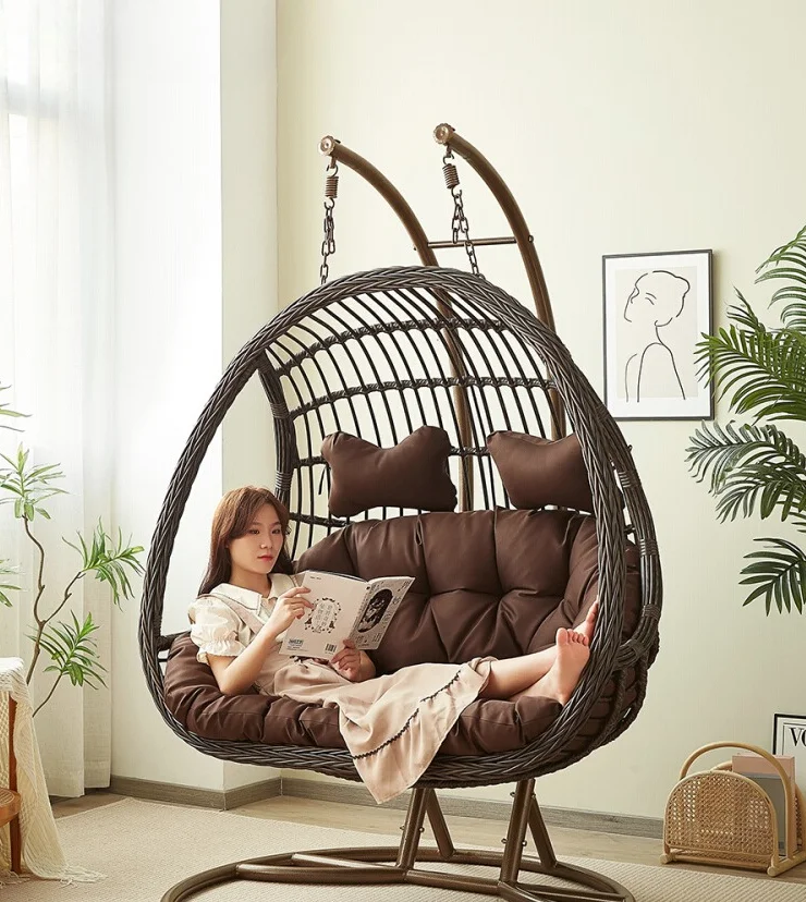 Outdoor Furniture Iron - Hängender Rattan-Schaukelstuhl für den Innenbereich, gemütlicher