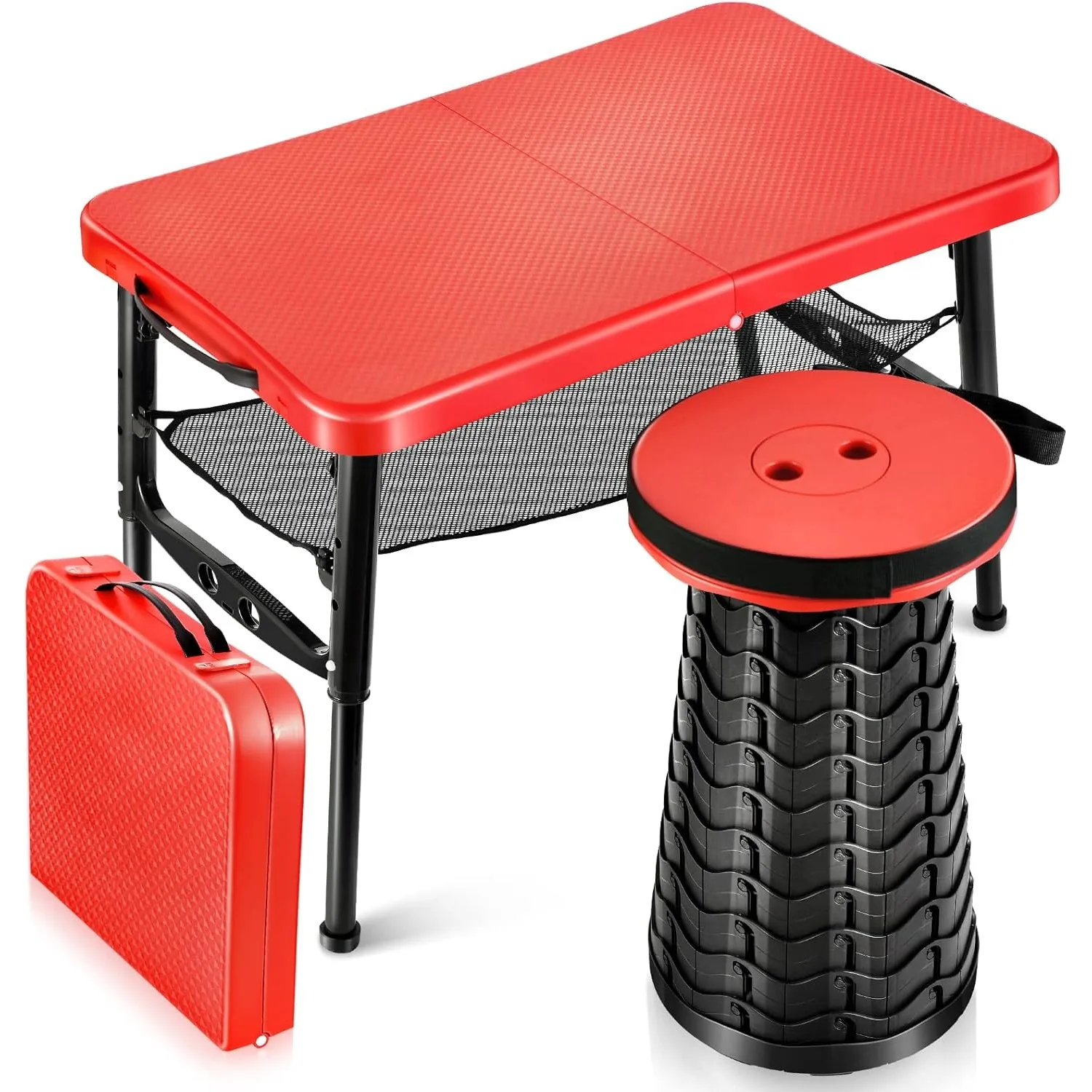 Camping Cot Foldable - Ausziehbarer Klapptisch und Hocker-Set, tragbarer Camping-Klapptisch