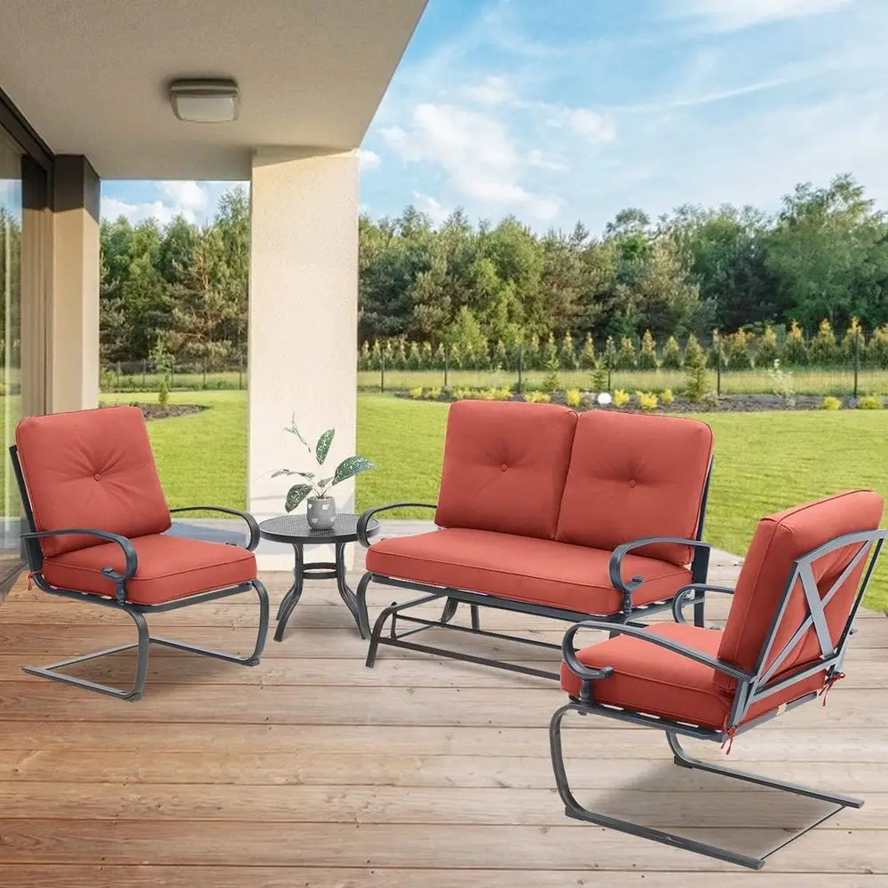 4-teiliges rotes Outdoor-Schmi – Outdoor Furniture Iron Bewertung und Preis