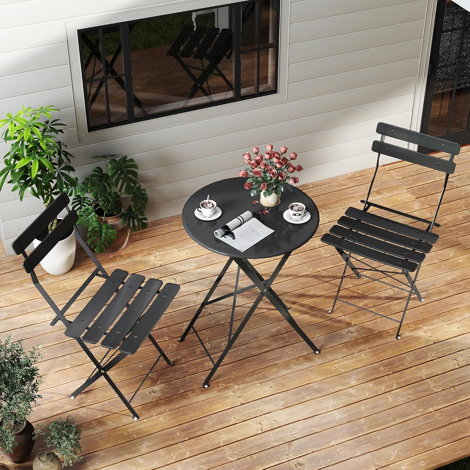 Platzsparendes schwarzes 3-tei – Outdoor Furniture Table And Chairs Bewertung und Preis