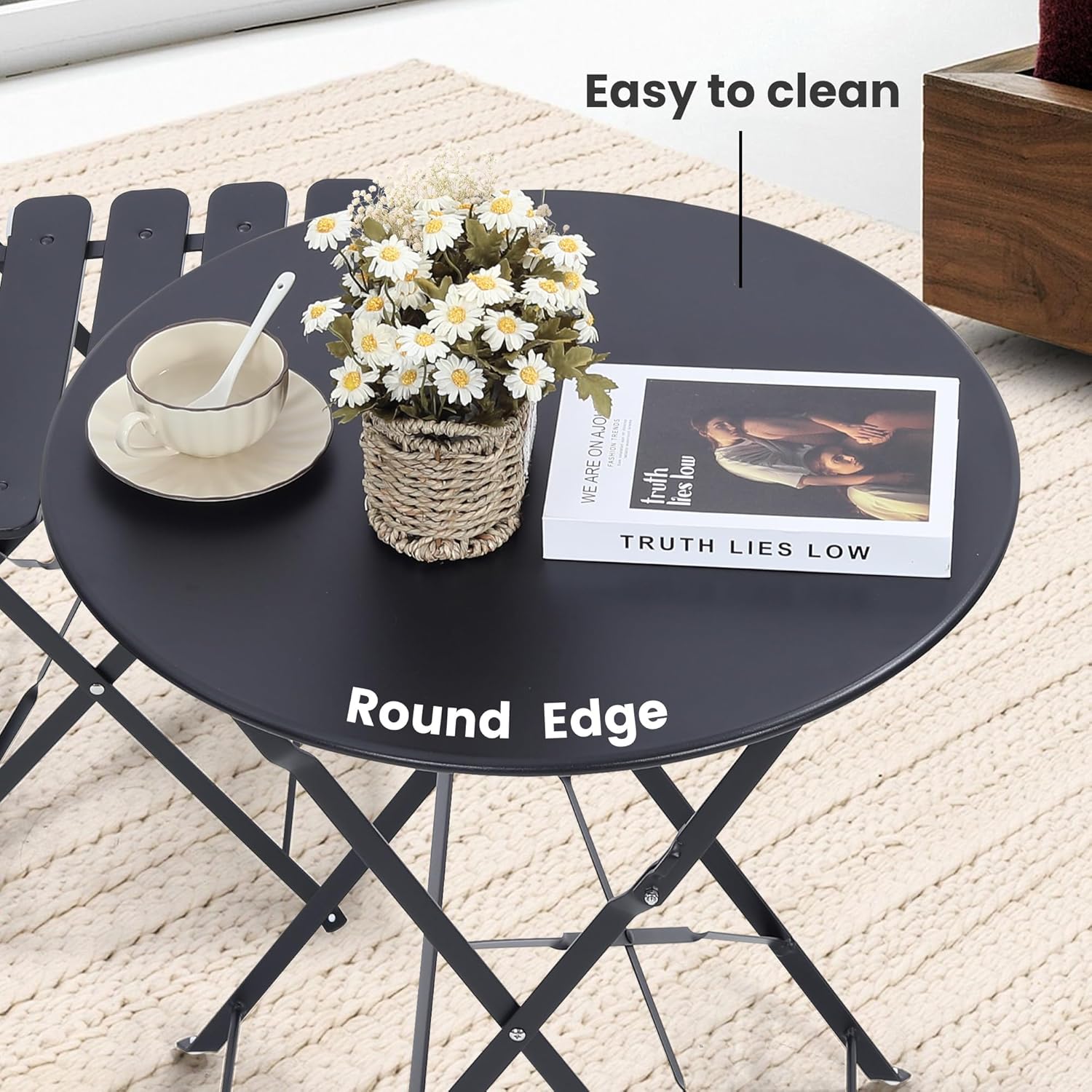 Platzsparendes schwarzes 3-tei – Outdoor Furniture Table And Chairs Bewertung und Preis