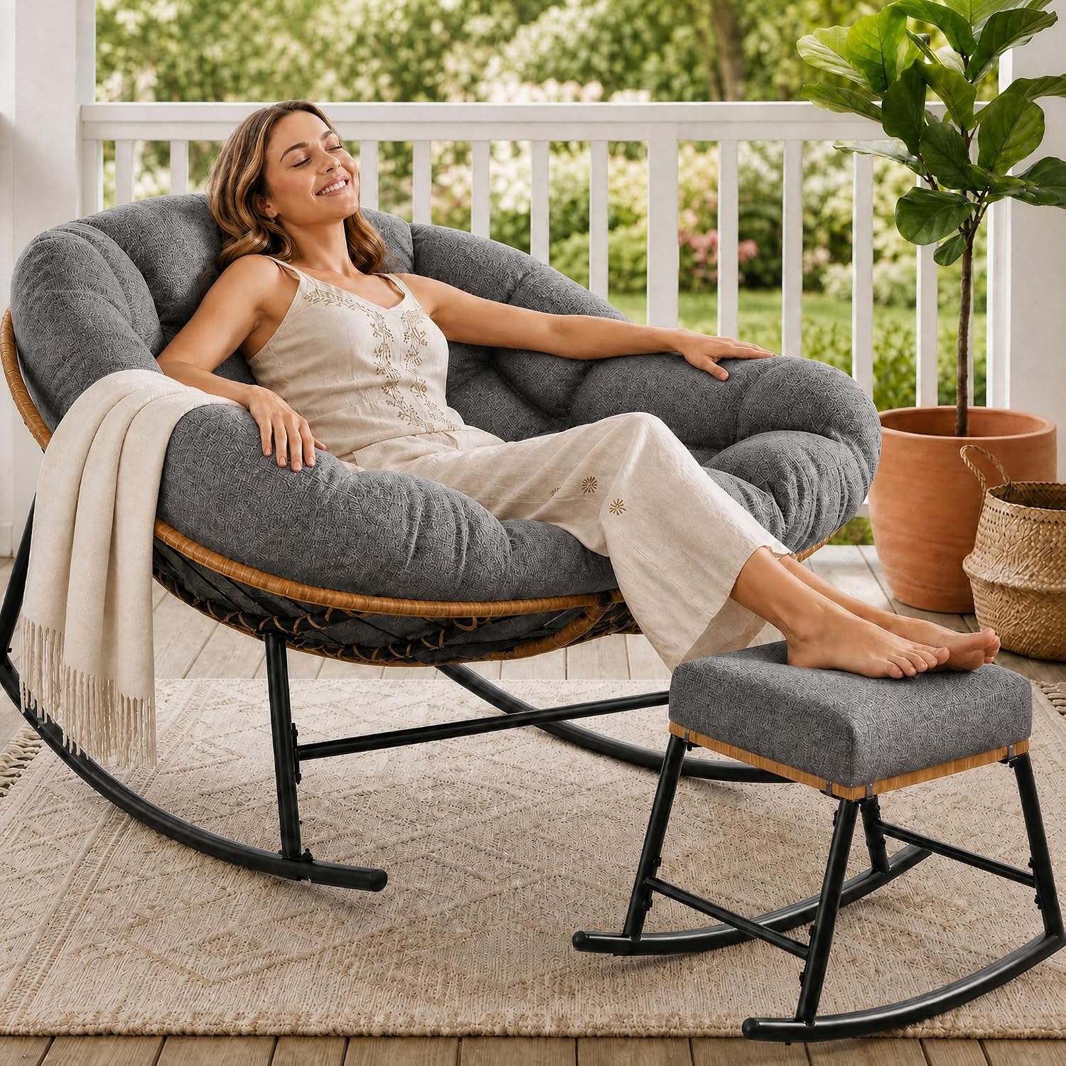 Übergroßer Papasan-Schaukelstu – Outdoor Furniture No Cushions Bewertung und Preis