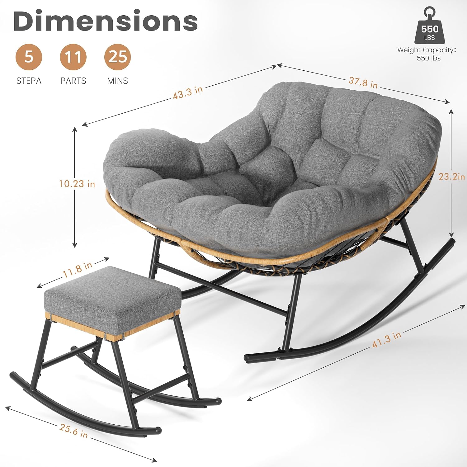 Übergroßer Papasan-Schaukelstu – Outdoor Furniture No Cushions Bewertung und Preis