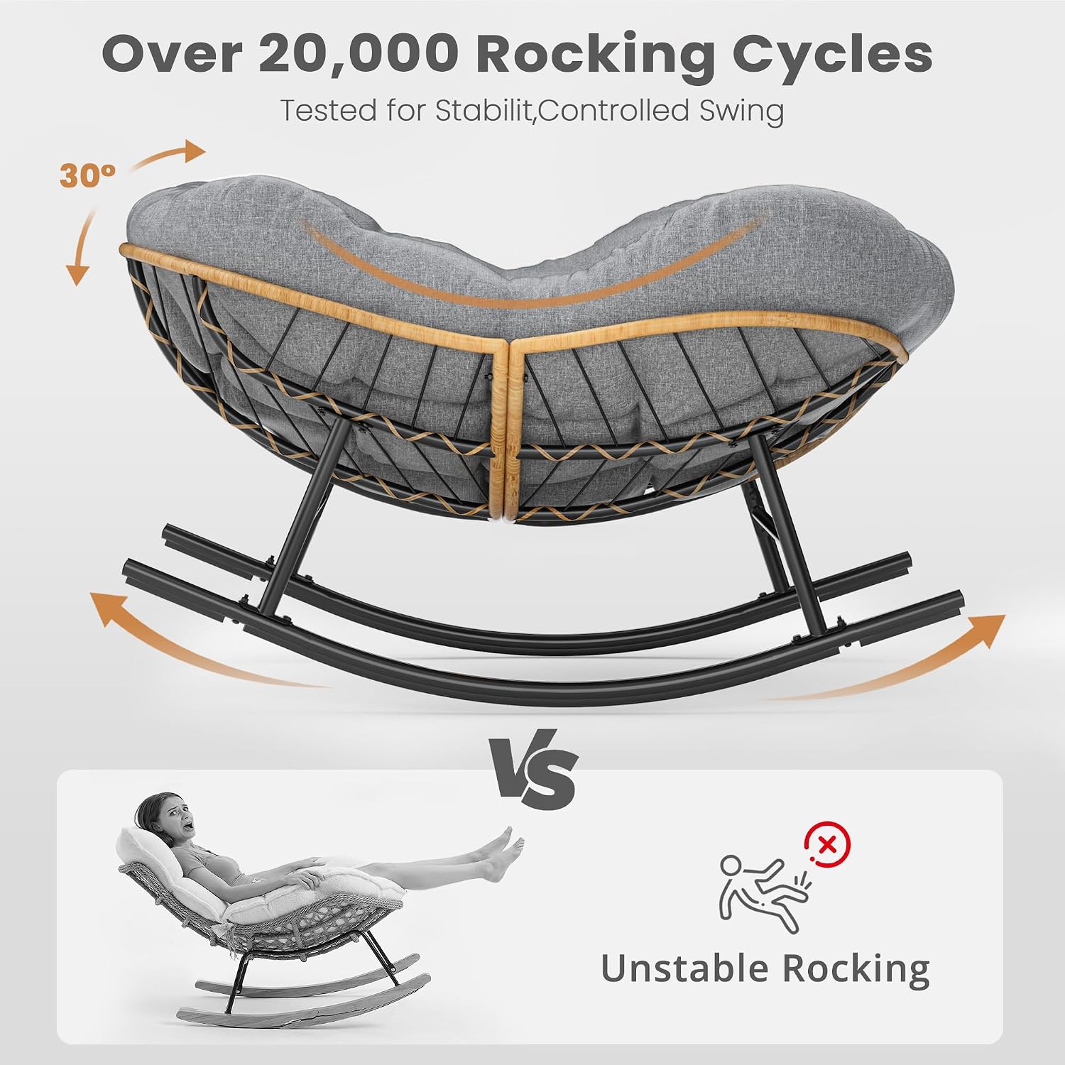 Übergroßer Papasan-Schaukelstu – Outdoor Furniture No Cushions Bewertung und Preis
